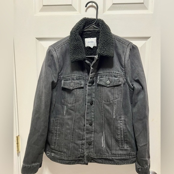 Old Navy Jackets & Blazers - Old Navy Boyfriend Jean Jacket Black Denim Metal Button Sherpa Lined Women Sz M